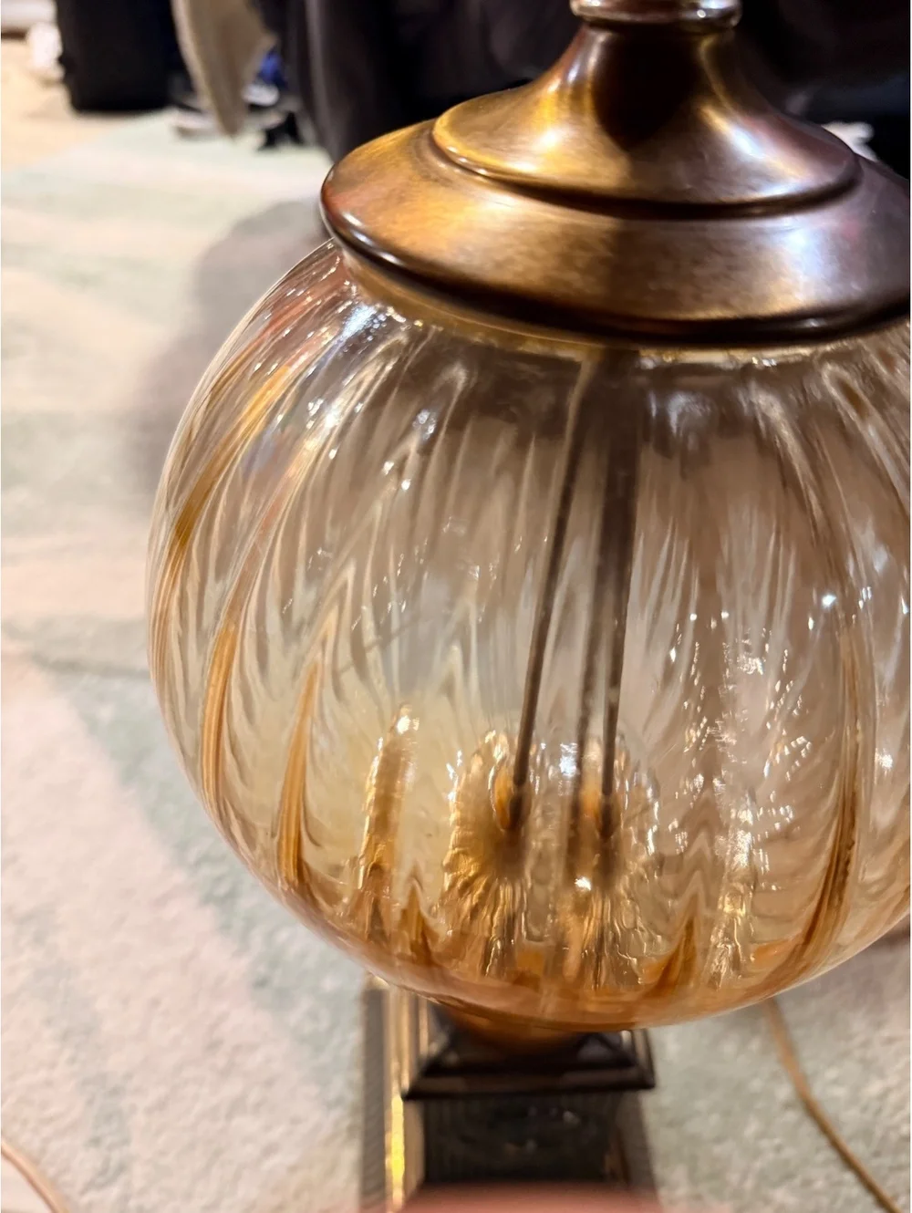 Vintage Decorative Table Lamp with Ribbed Glass Globe and Ornate Base